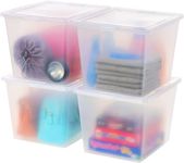 IRIS USA Storage Box 34 L, Stackable BPA-Free Plastic Bin with Lid, 4 Pack, Organizing Containers, Clear