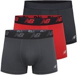 New Balance Men's 3" No Fly Trunk Boxer Brief Underwear (3 Pack), Black/Team Red/Thunder, Small