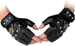 Halloluck Black Studded Gloves Steampunk Gothic Gloves Punk Costume Rivet Motorcycle Car Driving Gloves Captain Fingerless Mittens 80s Rocker Costume Accessory