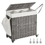 SONGMICS LCB363G01 Laundry Basket with Lid, 140L, Woven Dirty Laundry Basket with Wheels, 3 Compartments, Removable Inner Bag, for Laundry Room, Bedroom, 66 x 33 x 66 cm, Grey