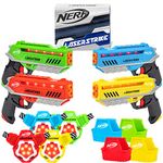 NERF Laser Strike 4 Player Laser Tag Game Pack Complete with 4 300ft Range Blasters, 4 Target Vests & 4 Holsters - Indoor or Outdoor Play Arcade Games, Toys for Kids & Family