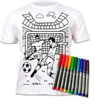 Splat Planet Color in Soccer T-Shirt with 10 Non-Toxic Washable Magic Markers - Color in and Wash Out T-Shirt… (9-11 Years) White