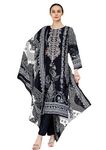 Bitra Women's Unstitched Pakistani Print Cotton Suit Dress Materials Embroidered with Dupatta (Black-5)