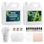 EPODA Resin Kit, Epoxy Resin 68oz/2L, Epoxy Resin and Hardener, Bubble Free Casting Resin, Clear Resin For Crafts With Measuring Cups, Sticks, Gloves, Pigment And Dropper Pipette