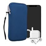 kwmobile Neoprene Phone Pouch Size L - 6.5" - Universal Cell Sleeve Mobile Bag with Zipper, Wrist Strap - Baltic Blue