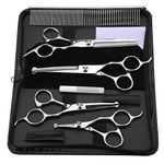 Pet Grooming Scissors Set Stainless Steel Safety Round Tip Hairdressing Shears Haircut Tool Kit Straight Scissors Thinning Scissors Curved Scissors Comb Cat Dog Grooming Trimmer Kit