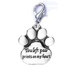 Loss of Pet Memorial Charm Dog Cat " You left paw prints on my heart " Clip on lobster clasp charm