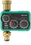 RESTMO 3-Dial Analog Water Timer with Brass Inlet & Outlet, Mechnical Sprinkler Timer for Garden Hose with Manual/Rain Delay, Automatic Drip Irrigation Timer, 480 Minutes Max Watering, Easy to Set Up