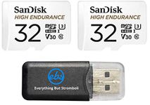 SanDisk High Endurance 32GB MicroSDHC Memory Card (2 Pack) for Dash Cams & Home Security System Cameras (SDSQQNR-032G-GN6IA) Class 10 Bundle with (1) Everything But Stromboli MicroSD Card Reader