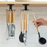 SHBaizoy 360° Rotating Kitchen Utensil Hook 2 Pieces Kitchen Utensil Hook with 6 Hooks, No Drilling Storage Organizer Rack for Kitchen/Bathroom/Wardrobe (Black)