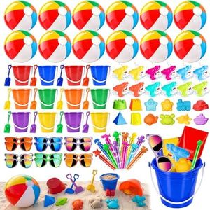 FUNKEEPAL 12 Pack Pool Party Favors for Kids Beach Toys as End of Year Student Gifts from Teacher, Summer Beach Party Favors Goodie Bag Fillers with Buckets Shovels Molds Sand Toys for Kids Ages 3-12