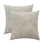 CaliTime Pack of 2 Cozy Throw Pillow Covers Cases for Couch Sofa Home Decoration Solid Dyed Soft Chenille 50cm X 50cm Light Taupe