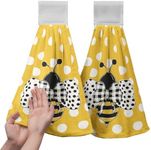 Kwlegh Honey Bee Kitchen Hanging Towels Set of 2 Summer Bumble Bee Polka Dots Hand Towels with Hanging Loop Yellow Farmhouse Dish Towels Soft Absorbent Fingertip Bath Tie Towel for Bathroom