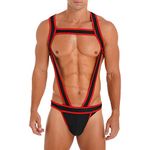 iiniim Mens Adjustable Elastic Halter Full Body Chest Harness Belt Gay Interest Buckles Clubwear Red M