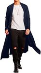 COOFANDY Men's Lightweight Ruffle Shawl Collar Cardigan Open Front Long Length Drape Cape Overcoat Navy Blue