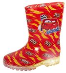 Disney Cars Light Up Wellington Boots Boys Wellies Kids Lightning McQueen Rain Wellys with Flashing Lights Red 7 UK Child