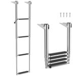 COSTWAY 3/4-Step Telescoping Boat Ladder, Folding Stainless Steel Swim Dock Ladder with Non-slip Steps, Heavy Duty Boat Boarding Ladder (4-step, without Platform & Handrails)