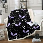 Purple Bats Halloween Decoration Moon Halloween Blanket Glitter Stars Galaxy Halloween Throw Blankets Cartoon Bat Gothic Fleece Blanket 90"x90",Spooky Dark Shadows Silhouette Halloween Decorations