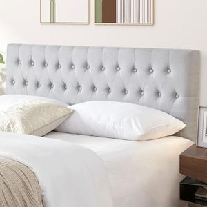 Kingfun Tbfit Tufted Upholstered Queen Size Bed Headboard in Modern Button Design, Adjustable Solid Wood Head Board, Premium Linen Fabric Padded Headboards in Bedroom (Smoky Grey)