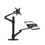 Thingy Club Dual Arm Monitor & Laptop Mount, Desk Mount Stand for up to 30 inch Computer Screen and 12-17 inch Laptop, Height Adjustable, Swivel at Any Angle, Each Arm Supports 8KG (Black)