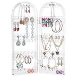 Kurtzy Foldable Acrylic Jewellery Organiser - 5 Tiers and 2 Panels of Storage for Ear Rings, Bracelets & Necklaces - Stores 60 Pairs of Earrings - Clear Transparent Display for Jewellery Storage