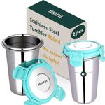 MARU Stainless Steel Tumbler with Lid set of 2 Pcs 400ml each, Durable & Leak Proof flask, Ideal Drink Tumbler for Coffee, Tea, Buttermilk & Juice, Glass Tumbler For Travel, School & Office, Sea Green