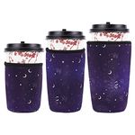 CREATCABIN 3 Sizes Reusable Neoprene Insulator Sleeve Iced Coffee Sleeve Moon Star Drink Sleeves Holder Iced Hot Drinks Tea for Coffee Compatible Tumbler Cups Protein Shake Bottles