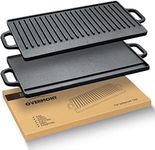 Overmont Pre-Seasoned 17x9" Cast Iron Reversible Grill Pan with Handles for Stovetop Camping BBQ