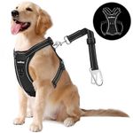 VavoPaw Dog Vehicle Safety Vest Harness, Adjustable Soft Padded Mesh Car Seat Belt Leash Harness with Reflective Strip Travel Strap and Carabiner for Most Cars, XL Size, Black