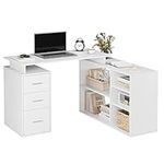 FirFurd Corner Desk L Shaped Desk Computer Desk with Drawers White Office Desk Workstation Study Table with Storage for Home Office Furniture 129x104x76cm