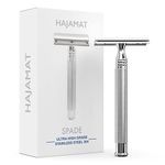 Hajamat Spade Double Edge Safety Razor for Men| Stainless Steel Shaving Razor | Classic Single blade razor | Traditional DE closed comb razor| Silver finish| Metal razor fits all double edge blades