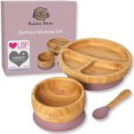 Bubba Bear Baby Weaning Set | Bamboo Plates, Bowls & Spoons for Toddler Led Feeding | Suction Plate, Bowl & Spoon Sets for Babies from 6 Months | Optional Matching Kids BLW Bib (Elderberry)