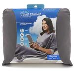 TRAVELREST 4-in-1 Travel Blanket - Pillow Blanket for Airplanes, Compact Travel Blanket, Built in Carry Case, Ultra Plush and Soft for Long Travels, Wearable Blanket, Zippered Pocket - Grey