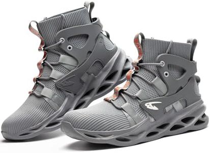 ORISTACO Work Safety Steel Toe Boots, Lightweight Breathable Industrial Construction Boots, High Cut 799 Grey 42