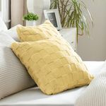 Bedsure Throw Pillow Covers 18x18 Inch - Pack of 2 Yellow Luxury Soft Cozy Fluffy Fuzzy, Checkered Pillow Cover, Home Decor for Sofa Couch Bed