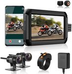 VSYSTO F9D 2 Channel Motorcycle Video Recorder Dashboard Camera Front and Rear View 4.0'' LCD 1080P 150° Wide Angle Waterproof Lens, WiFi App Voltmeter Parking Mode TPMS GPS Enabled