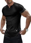 JMIERR Men's T Shirts Muscle Shirt V Neck Slim Longline Short Sleeve Henley Shirt Gym Workout Athletic Beach Hawaiian Tees Shirts Mens Tights for Sports Black X-Large