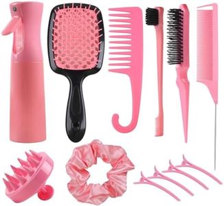 12 Pcs Hair Brush Set, 3 Pieces Slick Back Hair Brushes for Toddlers, Women, Detangling Brush for All Typs of Hair, Edge Bristles Wide Tooth Rat Tail Combs for Baby Girls Boys(pink)