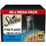 Sheba Fine Flakes in Jelly – Fish Collection – Wet cat food pouches for adult cats – 40x85g pack