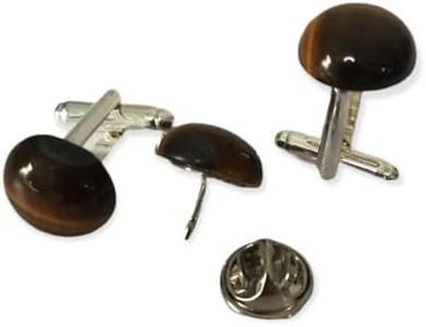 Golden Tiger Eye Set, Handmade Cufflinks and Tie Tack gemstone, Lapel pin and cuffs, mens accessories, tiger eye lot