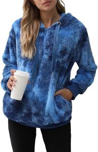 Yanekop Fuzzy Sweater for Women Plus Size Hoodies Sherpa Hoodies Womens Gifts Tie Dye Sweatshirts for Women(C Royal Blue,S)