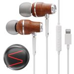 Symphonized NRG MFI Earbuds, Certified Lightning Earbuds Compatible with Apple iPhone/iPad/iPod, Premium Genuine Bubinga Wood in-Ear Noise Isolating Earphones, Stereo Wired Headphones (White)