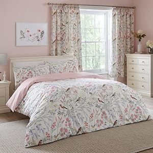 Dreams & Drapes - Pink Floral & Bird Duvet Cover Sets - Double Bedding Size (200 x 200cm) - Spring Garden Flower Duvet Bedding in Baby Pink - Reversible Design - Soft Pink Duvet Cover