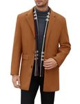 Xukk Men's Wool Blend Coat Single Breasted Detachable Plaid Scarf Notched Collar Pea Jacket Winter Warm Trench Overcoat(Brown,L)