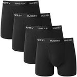 INNERSY Mens Trunks Underwear with Fly Opening Black Boxer Shorts Mesh Underpants Pack of 4 (L, Black)