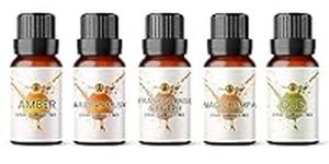 Mystical Fragrance Oil Set 5 x 10ml | for Diffuser Refill, Wax Melts, Candle Making, Soaps, Perfume | Amber, Arabian Musk, Frankincense & Myrrh, Nag Champa, Oud