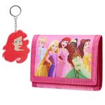 Disney Stitch Kids Wallet and Keyring Gift Set Cute Trifold Wallet with Coin Purse Card Slots and Keychain Stitch Gifts (Pink Princesses)