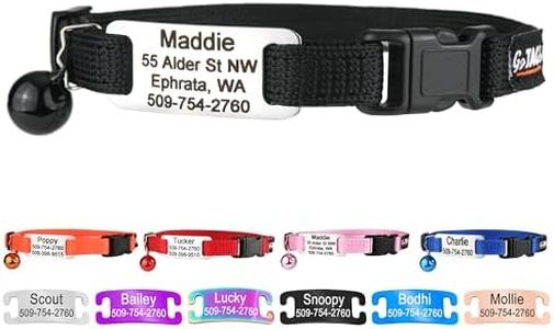 GoTags Personalized Cat Collars with Tag, Engraved Custom Cat Collar with Name and Phone, Breakaway Collar with Safety Buckle and Bell, Adjustable for Cats and Kitten (Black with Nameplate)