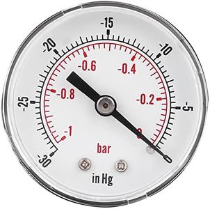 1/8 BSPT Vacuum Gauge，-1-0Bar, -30-0inHg Air Vacuum Gauge Water Vacuum Gauge，Suitable for Air, Water, Oil, Gas, and Other Non-Corrosive Media