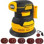 Brushless Random Orbital Sander for Dewalt 20V Battery, 5" Brushelss Electric Random Palm Sander with 20pcs 125mm Sandpaper, 3-Speed Rotation 8 Hole
